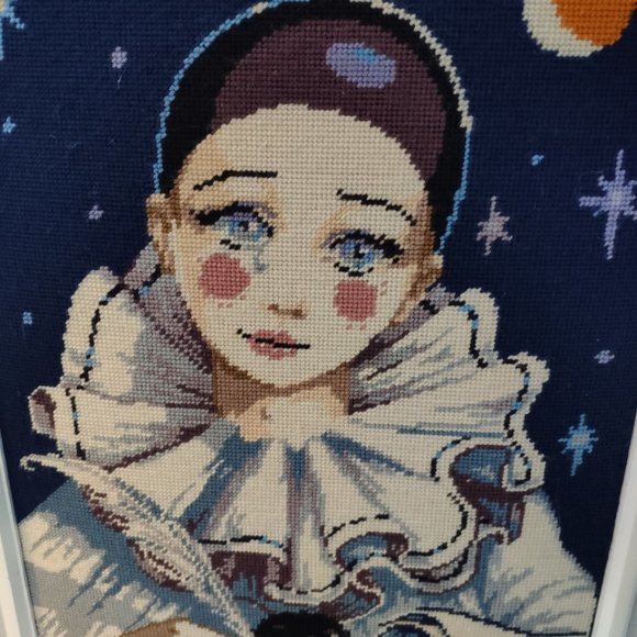 Vintage Large Crewel Needlepoint Pierrot 23"x27" - Picture 3 of 15